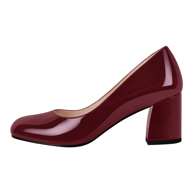 Round Toe Classic Chunky Heel Pumps