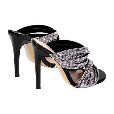 Rhinestone Round Toe Stiletto Sandals Mules