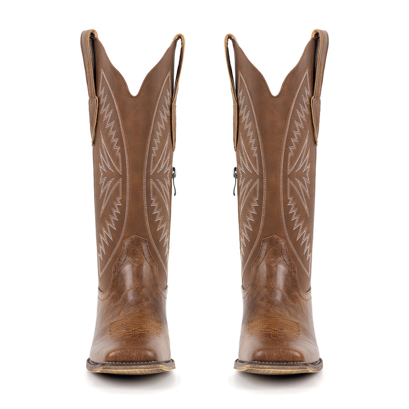 Embroidery Square Toe Split Joint Mid-Calf Western Boots