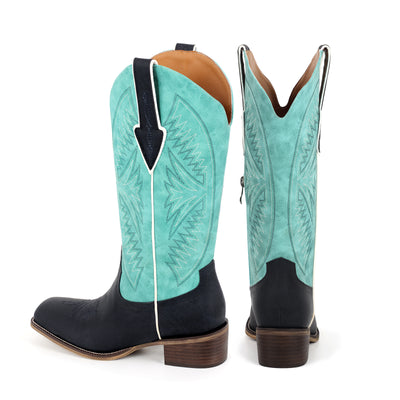 Embroidery Square Toe Split Joint Mid-Calf Western Boots