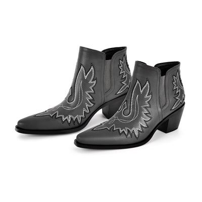 Embroidery Pointed Toe Western Ankle Boots