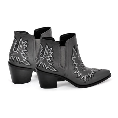 Embroidery Pointed Toe Western Ankle Boots