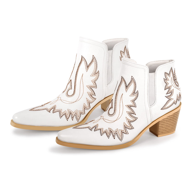 Embroidery Pointed Toe Western Ankle Boots