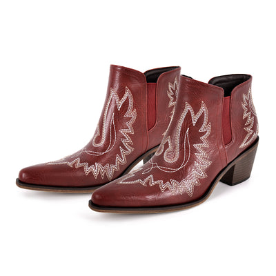 Embroidery Pointed Toe Western Ankle Boots