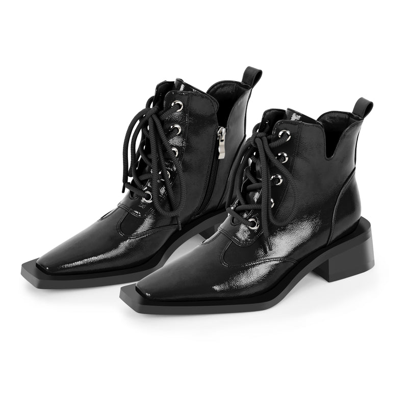 Square Toe Lace-up Chunky Heel Ankle Boots