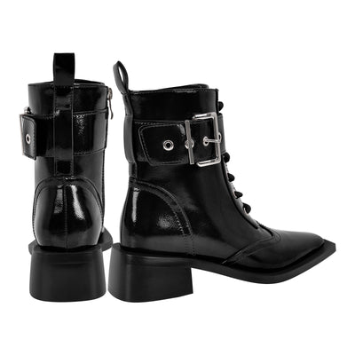 Square Toe Buckle Ankle Boots