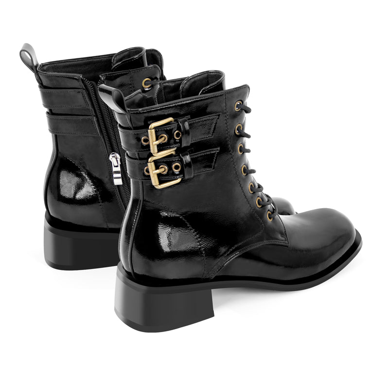 Square Toe Buckle Chunky Heel Ankle Boots