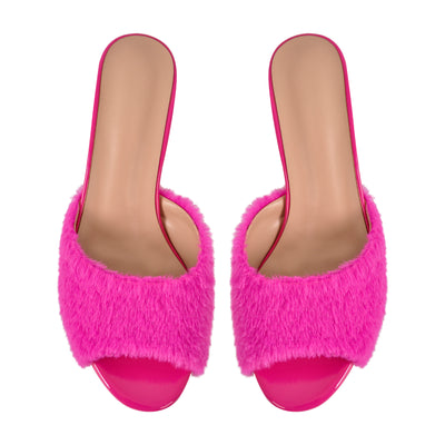 Round Toe Chunky Heel Fur Sandals Mules