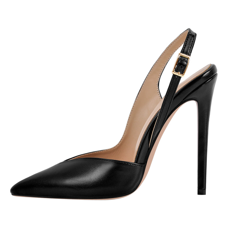 Pointed Toe Side Cut Stiletto Slingback Pumps