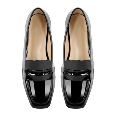 Black Patent Leather Square Toe Loafer Flats