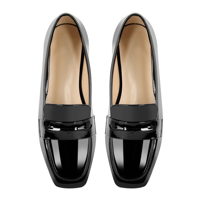 Black Patent Leather Square Toe Loafer Flats