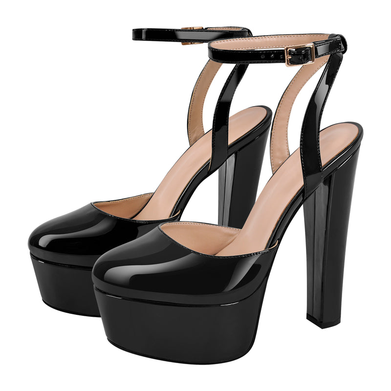 Platform Chunky Heel Ankle Strap Slingback Pumps