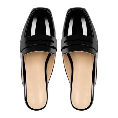 Black Square Toe Mules Flats