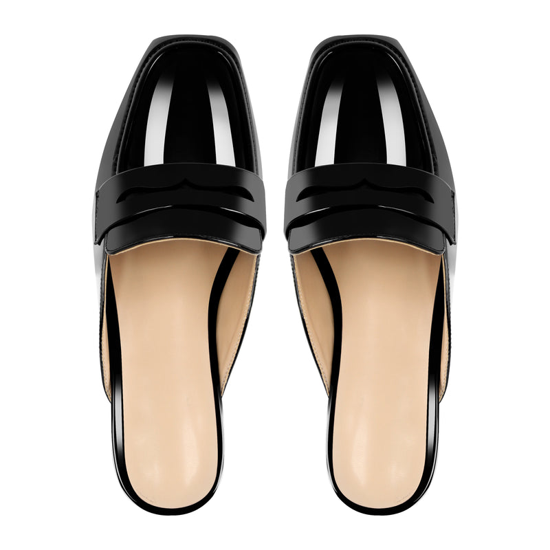 Black Square Toe Mules Flats