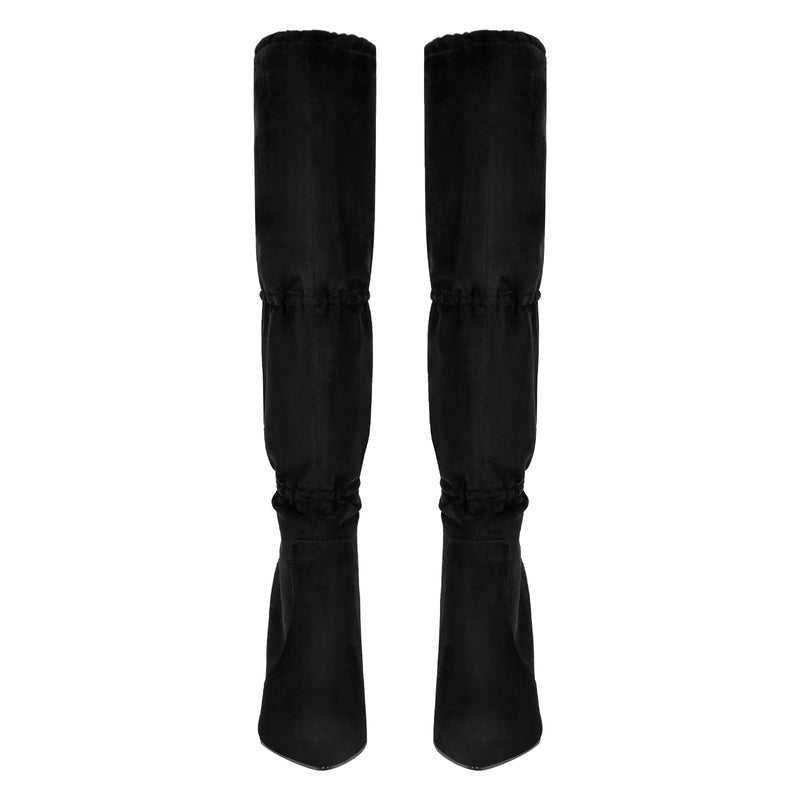 Pointed Toe Lace-up Stiletto Knee High Boots