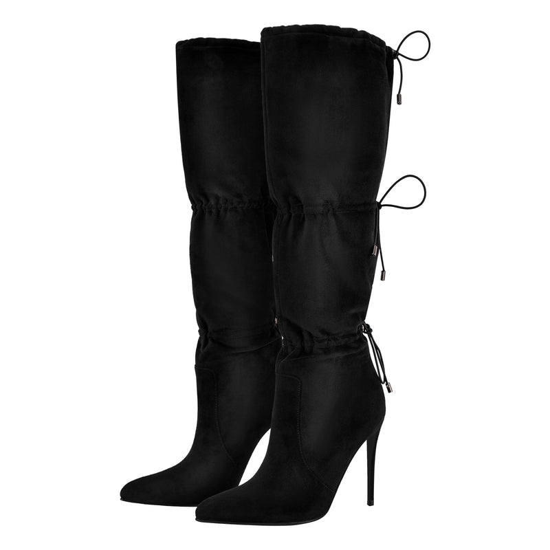 Pointed Toe Lace-up Stiletto Knee High Boots