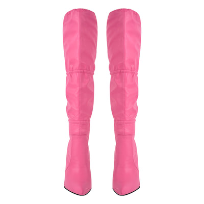 Pointed Toe Lace-up Stiletto Knee High Boots