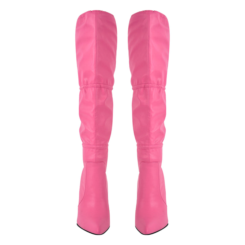 Pointed Toe Lace-up Stiletto Knee High Boots