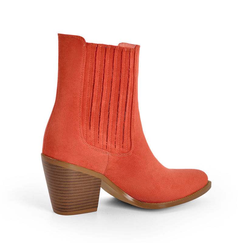 Pointed Toe Suede Chunky Heel Western Ankle Boots