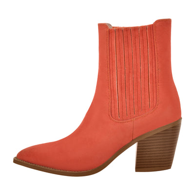 Pointed Toe Suede Chunky Heel Western Ankle Boots