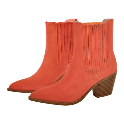 Pointed Toe Suede Chunky Heel Western Ankle Boots