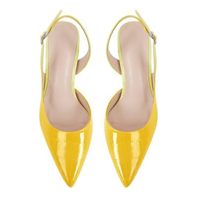 Gradient Pointed Toe Stone Slingback Pumps