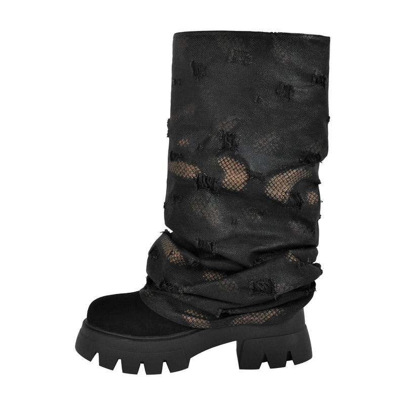 Round Toe Platform Mid-Calf Fold Over Boots