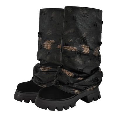 Round Toe Platform Mid-Calf Fold Over Boots