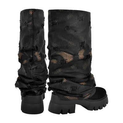 Round Toe Platform Mid-Calf Fold Over Boots