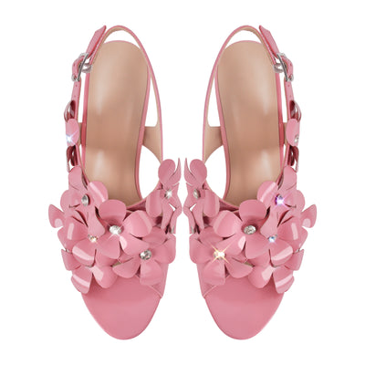 Flower Rhinestone Platform Chunky Heel Slingback Sandals