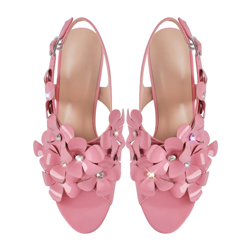 Flower Rhinestone Platform Chunky Heel Slingback Sandals