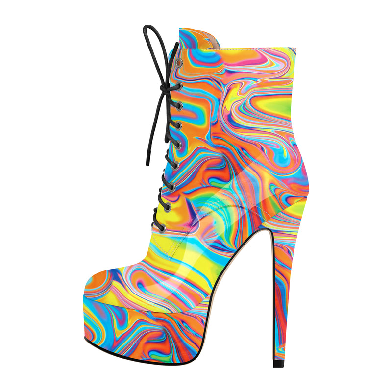 Platform Lace-up Stiletto Printed Ankle Boots