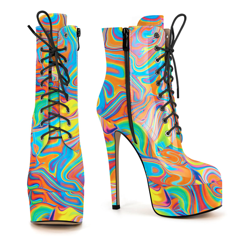 Platform Lace-up Stiletto Printed Ankle Boots