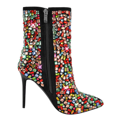 Pointed Toe Colorful Rhinestones Ankle Boots