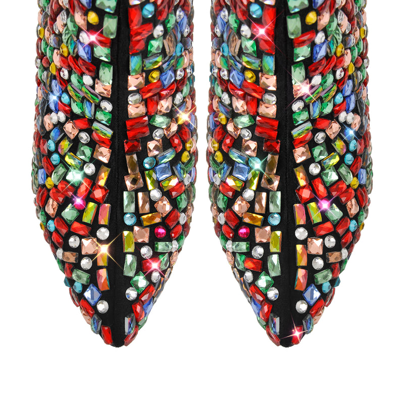 Pointed Toe Colorful Rhinestones Ankle Boots