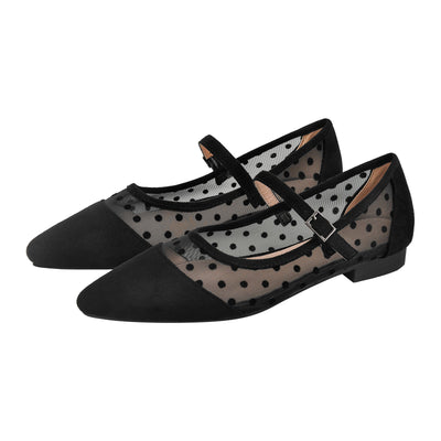 Pointed Toe Mesh Polka Dot Flats