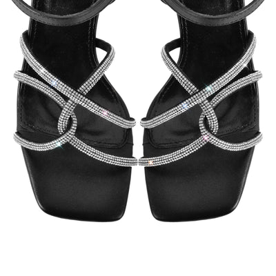 Square Toe Rhinestone Strap Sandals