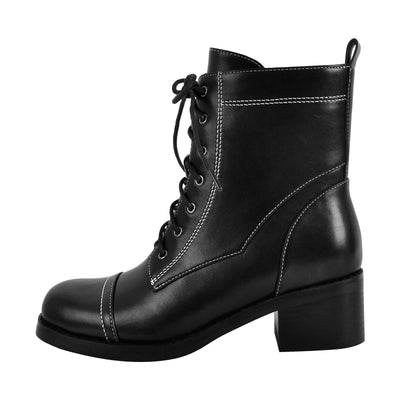 Square Toe Lace-up Chunky Heel Ankle Boots