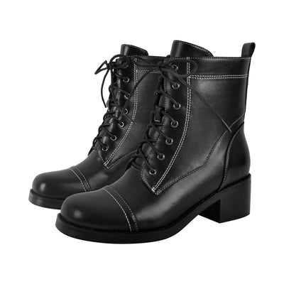 Square Toe Lace-up Chunky Heel Ankle Boots