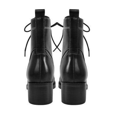 Square Toe Lace-up Chunky Heel Ankle Boots