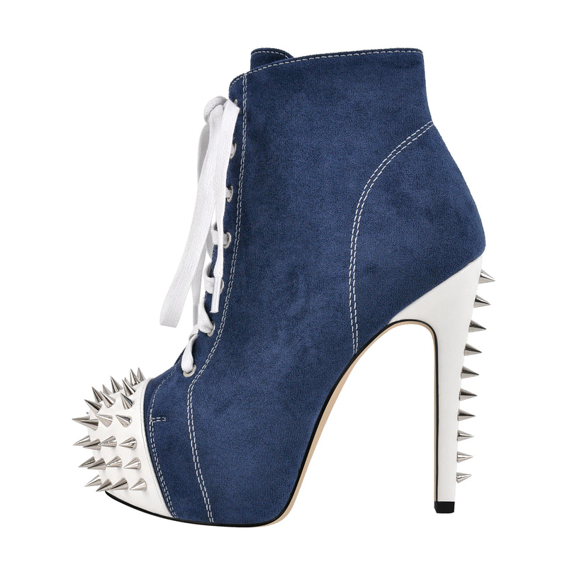 Rivet Platform Suede Lace-up Stiletto Ankle Boots