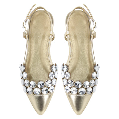 Pointed Toe Rhinestone Slingback Flats