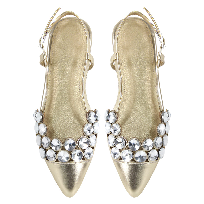 Pointed Toe Rhinestone Slingback Flats