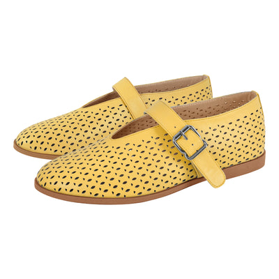 Round Toe Buckle Strap Hollow Flats