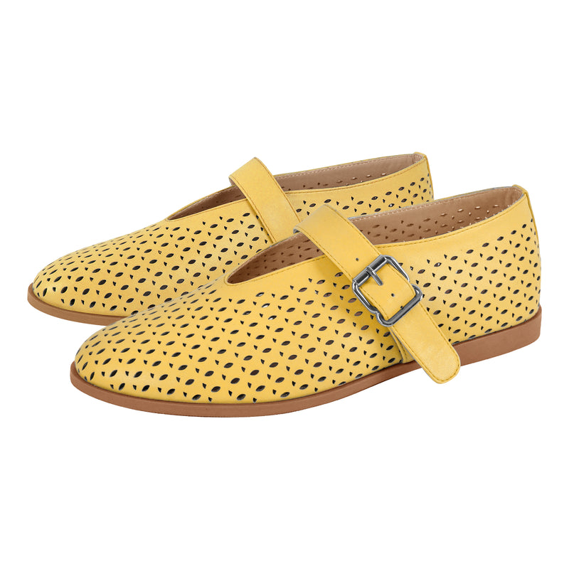 Round Toe Buckle Strap Hollow Flats