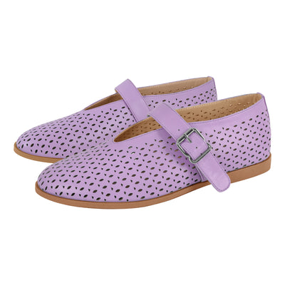 Round Toe Buckle Strap Hollow Flats