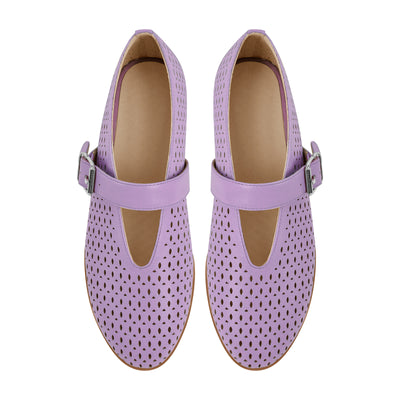 Round Toe Buckle Strap Hollow Flats