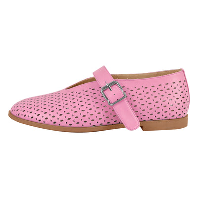 Round Toe Buckle Strap Hollow Flats