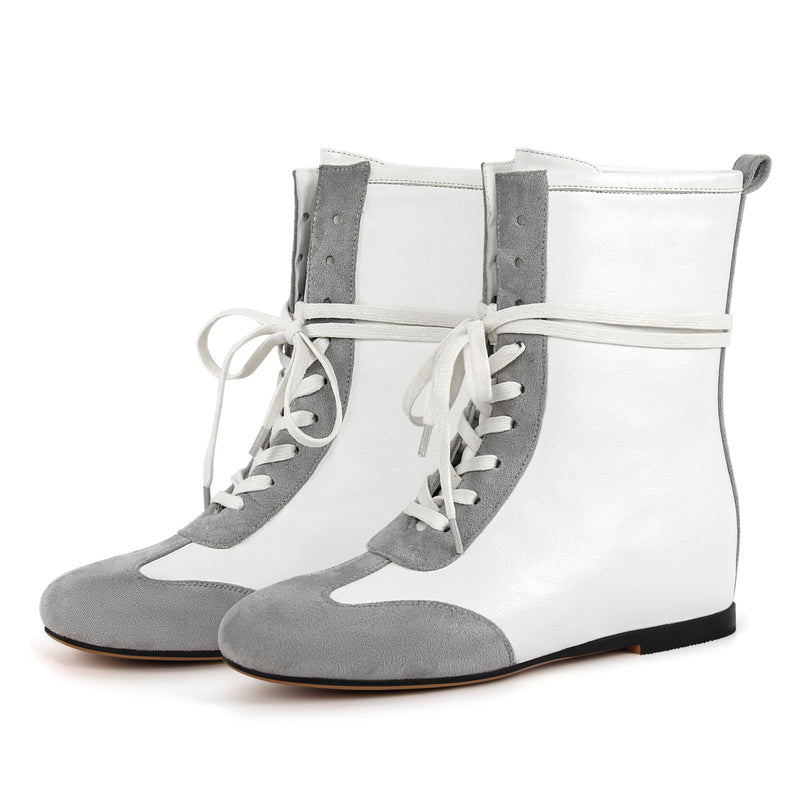 Round Toe Suede Lace-up Boxing Ankle Boots