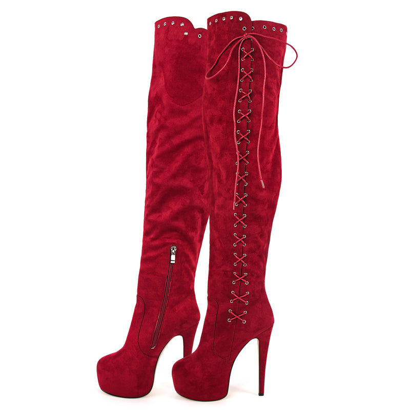 Platform Suede Lace-up Over The Knee Boots